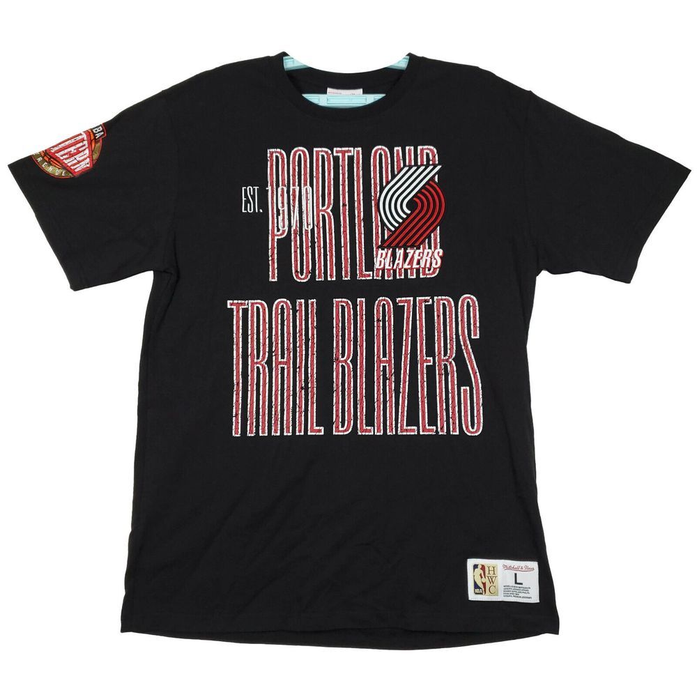 Portland Blazers Mitchell & Ness NBA L Large Shirt Est. 1970 Multi-Art Black NWT